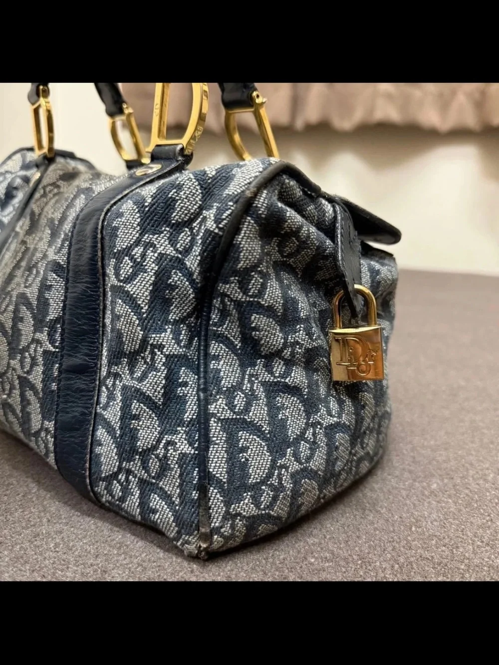Dior Navy and Cream Monogram Satchel